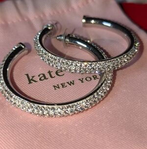 New in Pouch Kate Spade Razzle Dazzle Sparkling Silver Hoops 💎💎💎 Retail $129